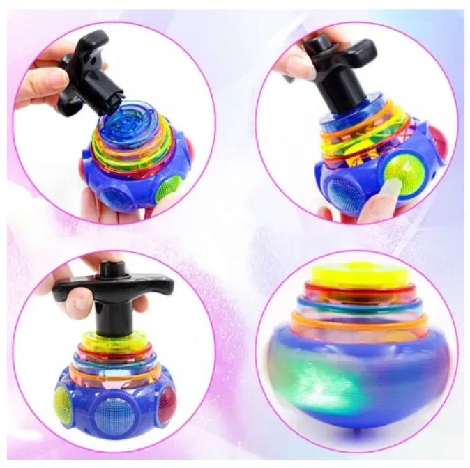 Colourful UFO Flashing Musical Spinning Lattu Toy For Kids