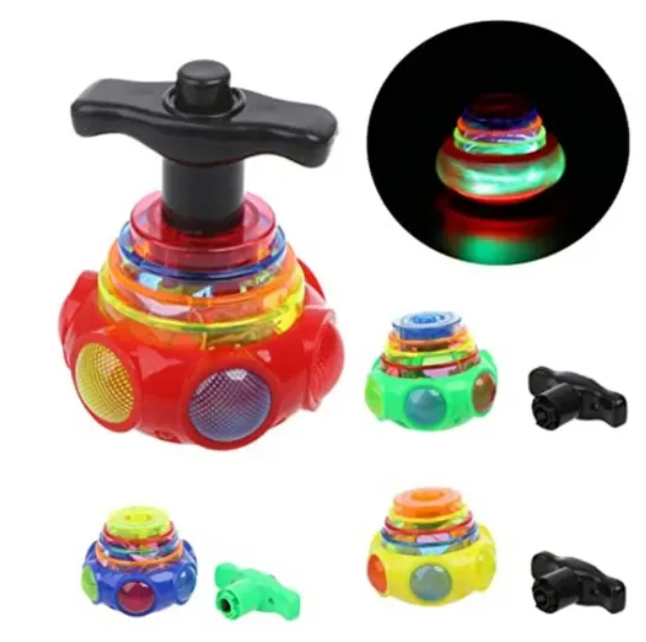 Colourful UFO Flashing Musical Spinning Lattu Toy For Kids