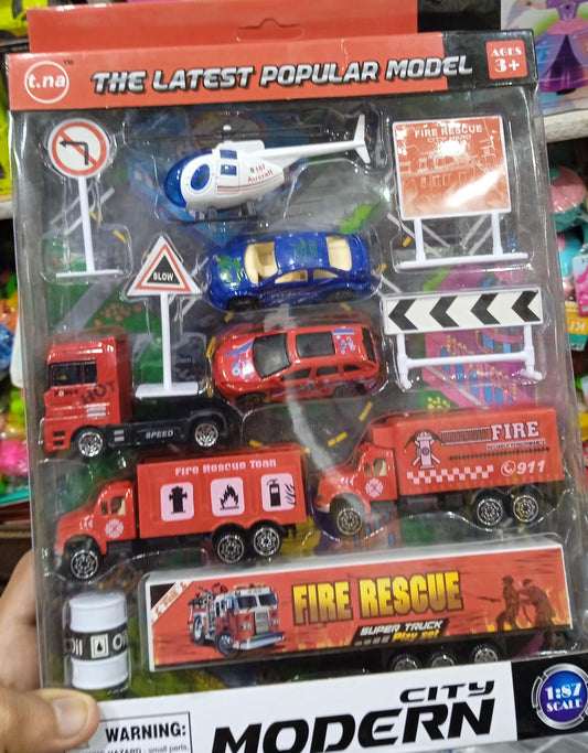 6 Pcs Metal Die Cast Fire Rescue Car Set